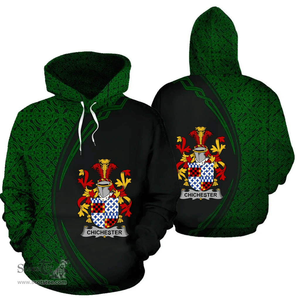 Irish Chichester Coat of Arms Irish Family Crest Hoodie Black Green Circle Style Hoodie