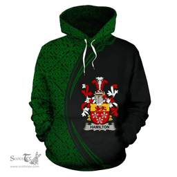 Irish Hamilton Coat of Arms Irish Family Crest Hoodie Black Green Circle Style Hoodie