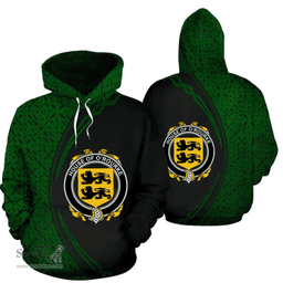 Irish House of O'ROURKE Coat of Arms Irish Family Crest Hoodie Black Green Circle Style Hoodie