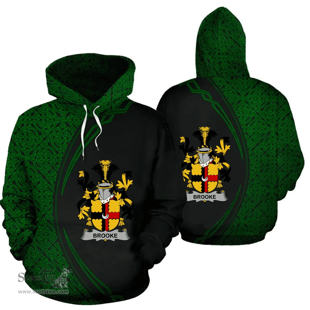 Irish Brooke Coat of Arms Irish Family Crest Hoodie Black Green Circle Style Hoodie