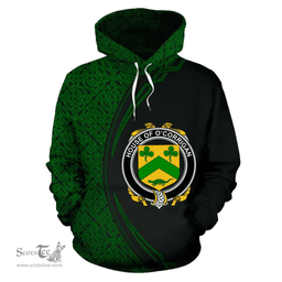 Irish House of O'CORRIGAN Coat of Arms Irish Family Crest Hoodie Black Green Circle Style Hoodie