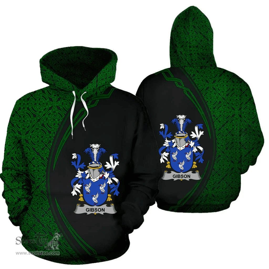 Irish Gibson Coat of Arms Irish Family Crest Hoodie Black Green Circle Style Hoodie