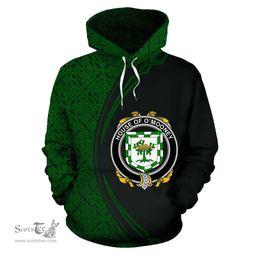 Irish House of O'MOONEY Coat of Arms Irish Family Crest Hoodie Black Green Circle Style Hoodie