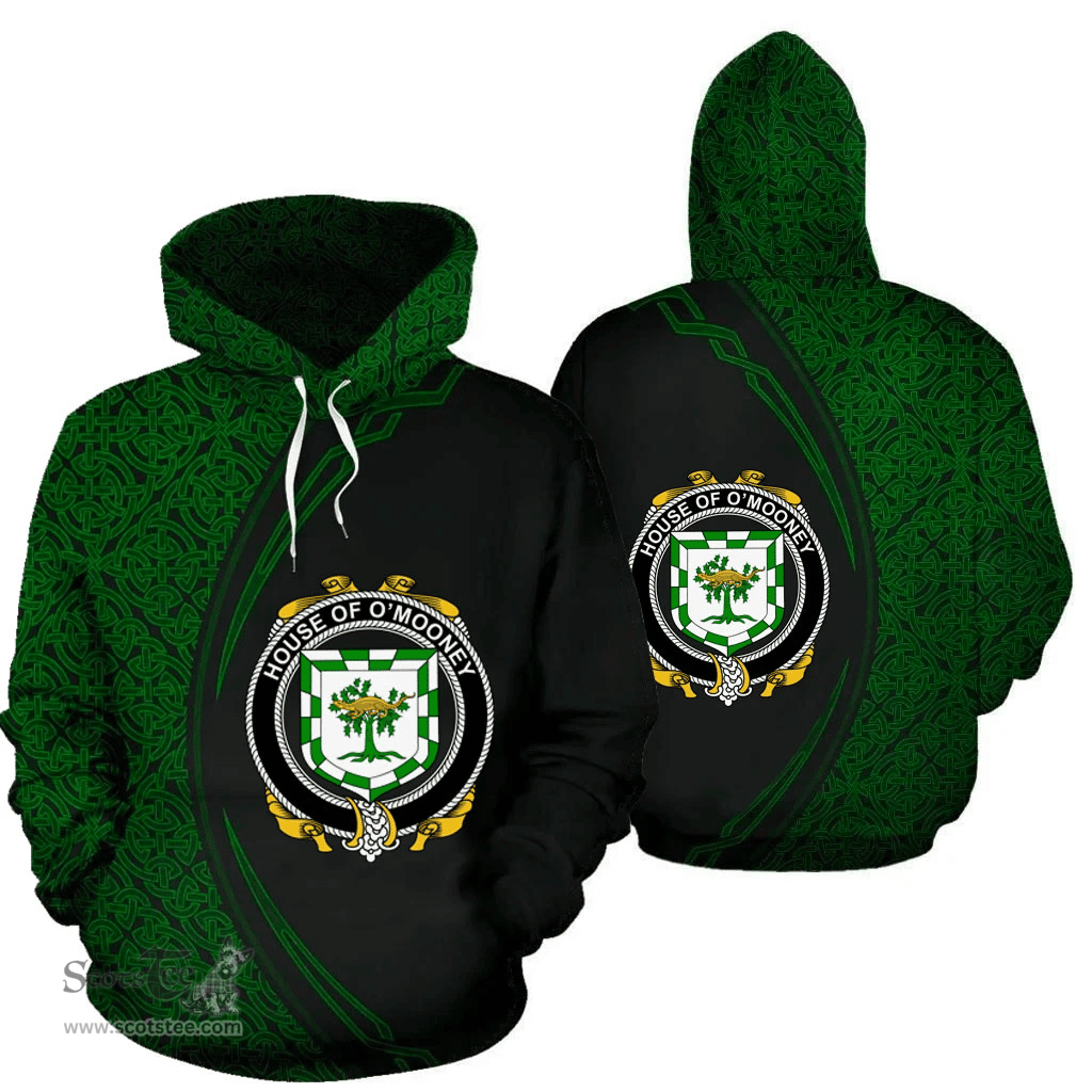 Irish House of O'MOONEY Coat of Arms Irish Family Crest Hoodie Black Green Circle Style Hoodie