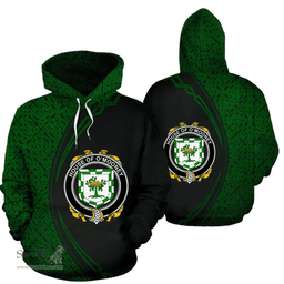 Irish House of O'MOONEY Coat of Arms Irish Family Crest Hoodie Black Green Circle Style Hoodie