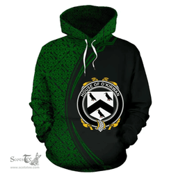 Irish House of O'KIRWAN Coat of Arms Irish Family Crest Hoodie Black Green Circle Style Hoodie
