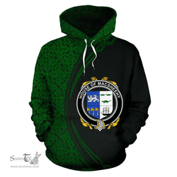 Irish House of MACSHEEHY Coat of Arms Irish Family Crest Hoodie Black Green Circle Style Hoodie