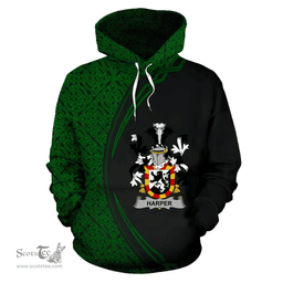 Irish Harper Coat of Arms Irish Family Crest Hoodie Black Green Circle Style Hoodie