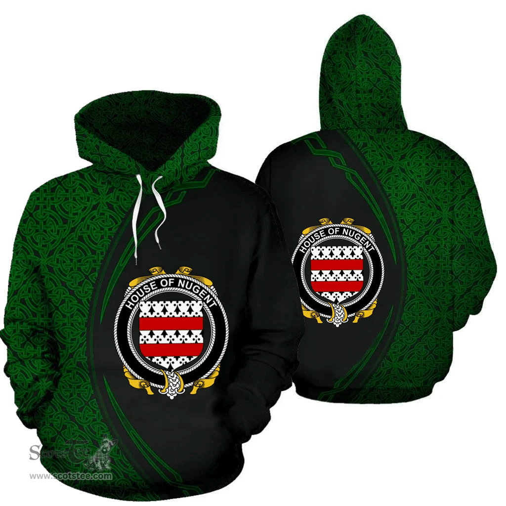 Irish House of NUGENT Coat of Arms Irish Family Crest Hoodie Black Green Circle Style Hoodie