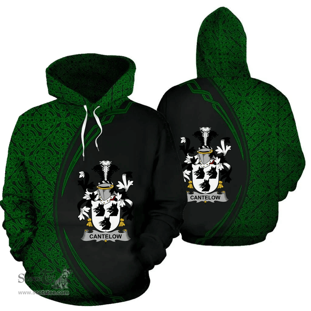 Irish Cantelow (e) Coat of Arms Irish Family Crest Hoodie Black Green Circle Style Hoodie