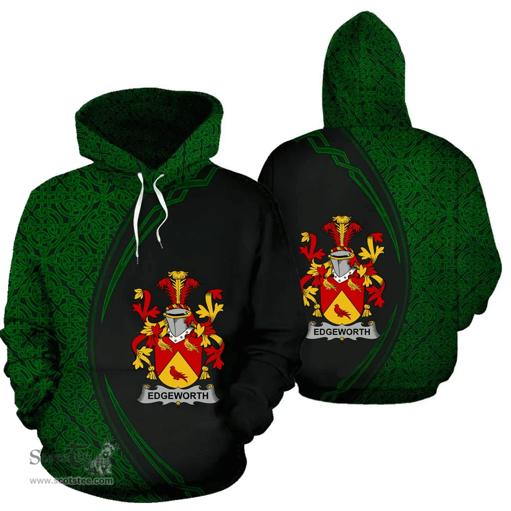 Irish Edgeworth Coat of Arms Irish Family Crest Hoodie Black Green Circle Style Hoodie