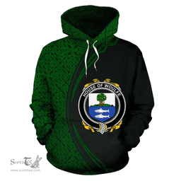 Irish House of WOULFE Coat of Arms Irish Family Crest Hoodie Black Green Circle Style Hoodie