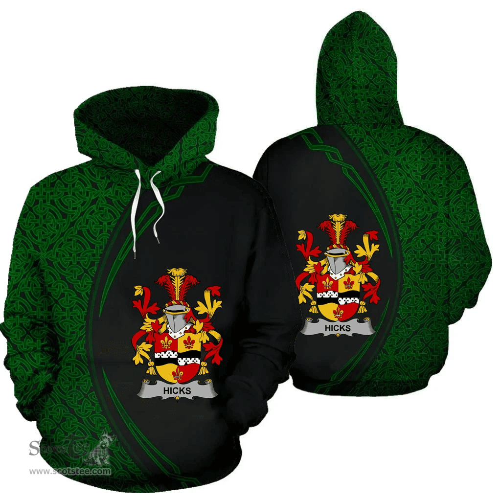 Irish Hicks Coat of Arms Irish Family Crest Hoodie Black Green Circle Style Hoodie
