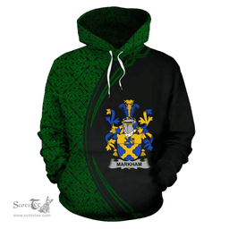 Irish Markham Coat of Arms Irish Family Crest Hoodie Black Green Circle Style Hoodie