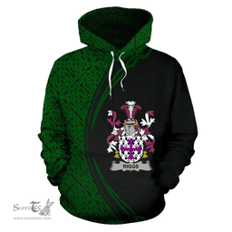 Irish Riggs Coat of Arms Irish Family Crest Hoodie Black Green Circle Style Hoodie