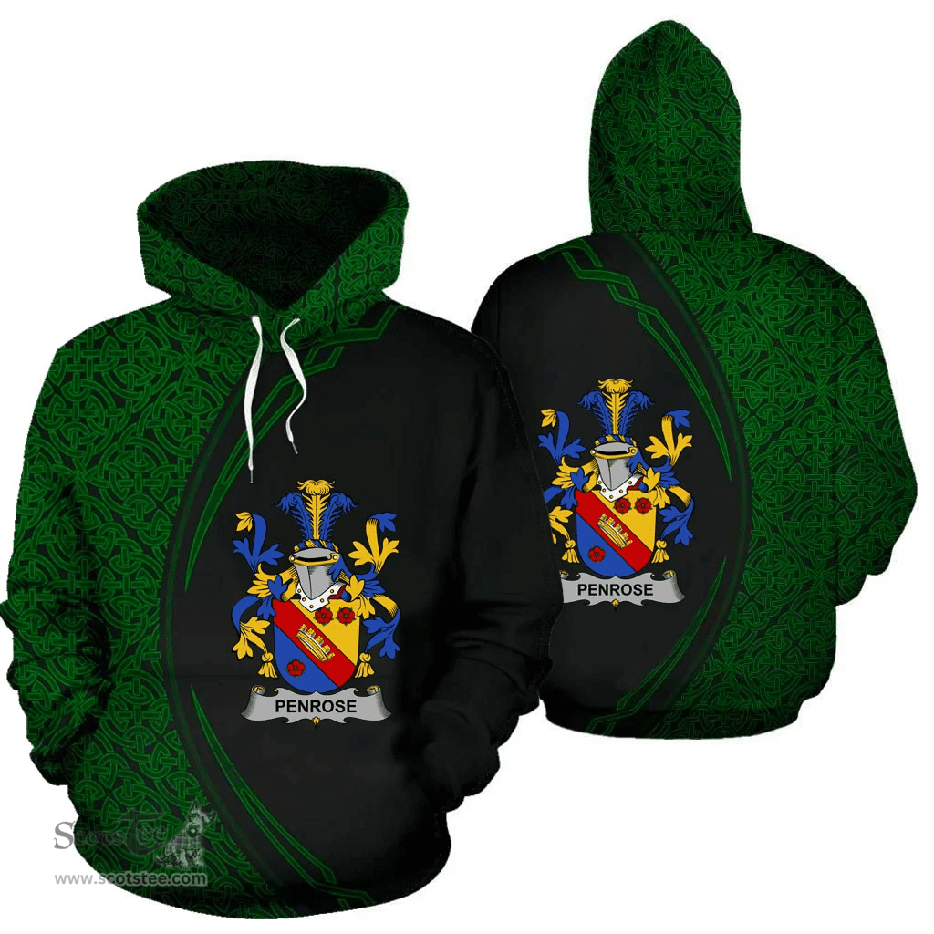 Irish Penrose Coat of Arms Irish Family Crest Hoodie Black Green Circle Style Hoodie