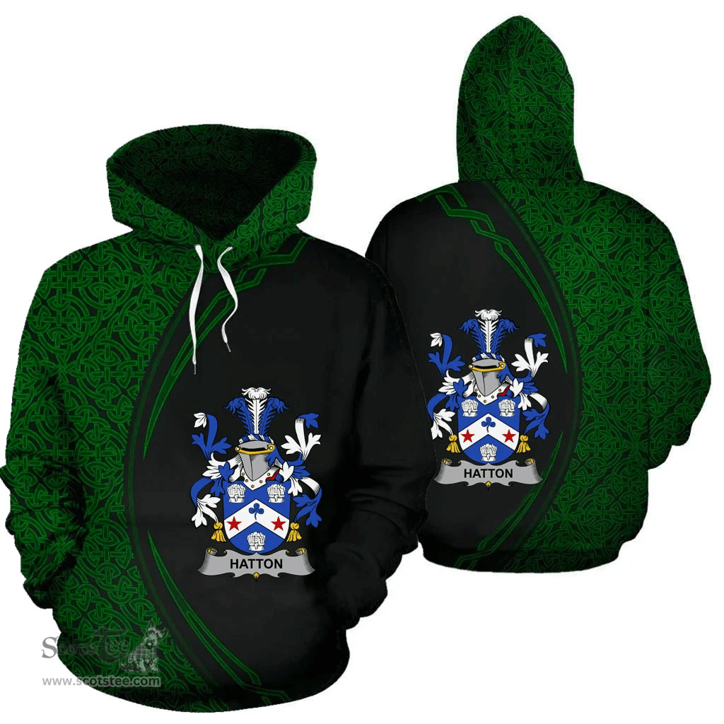 Irish Hatton or McIlhatton Coat of Arms Irish Family Crest Hoodie Black Green Circle Style Hoodie