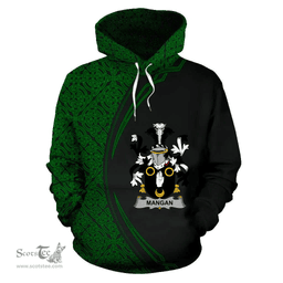 Irish Mangan or O'Mangan Coat of Arms Irish Family Crest Hoodie Black Green Circle Style Hoodie