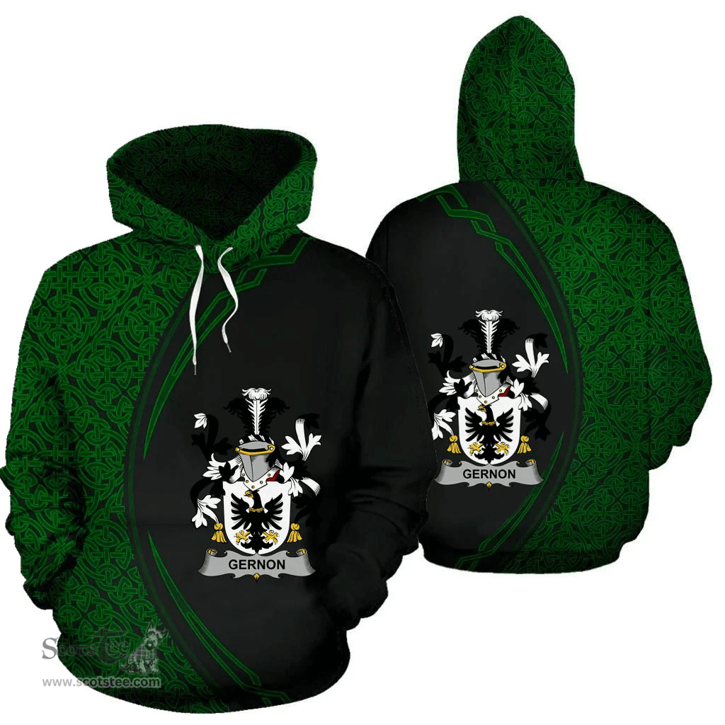 Irish Gernon or Garland Coat of Arms Irish Family Crest Hoodie Black Green Circle Style Hoodie