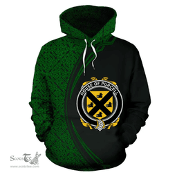 Irish House of PURCELL Coat of Arms Irish Family Crest Hoodie Black Green Circle Style Hoodie