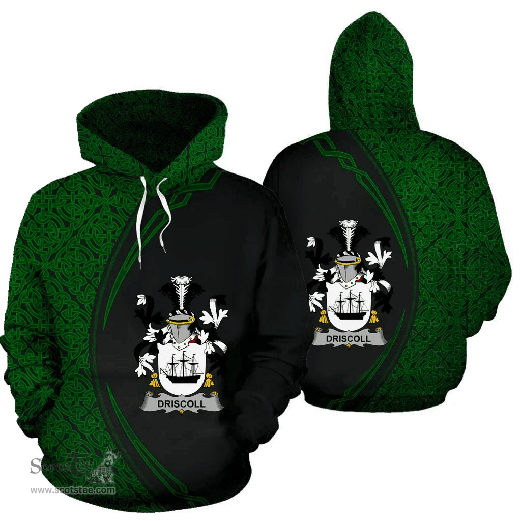 Irish Driscoll or O'Driscoll Coat of Arms Irish Family Crest Hoodie Black Green Circle Style Hoodie