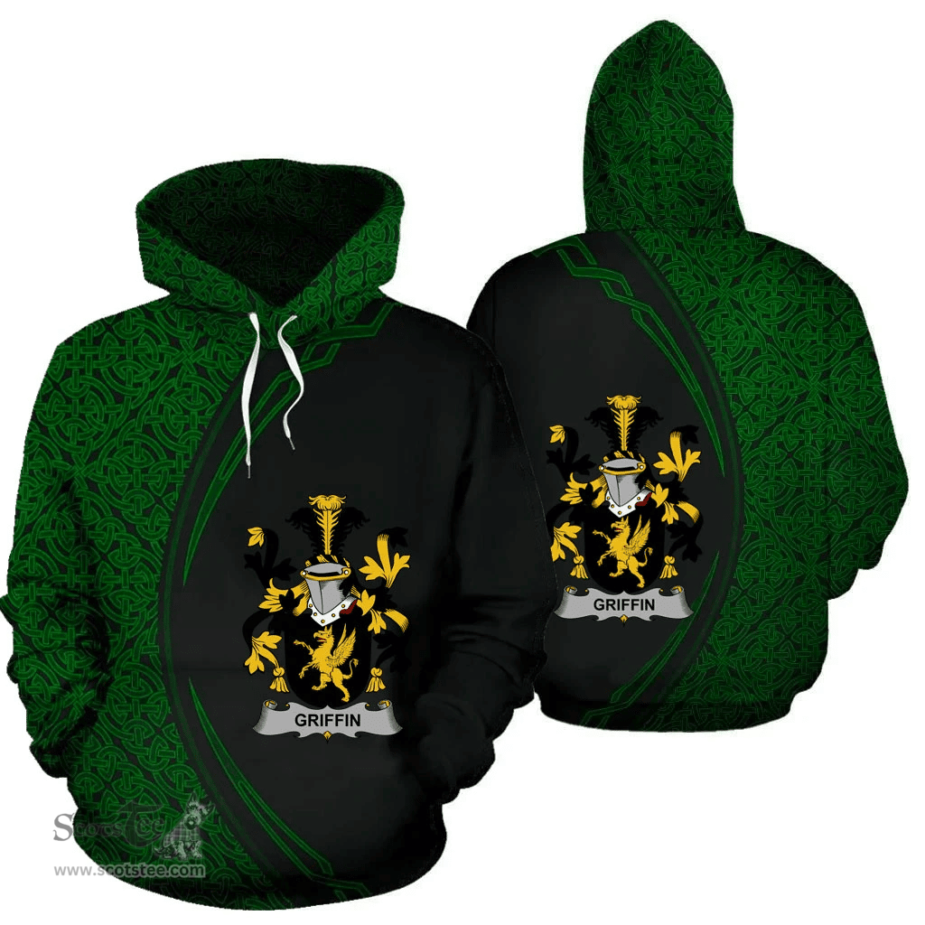 Irish Griffin or O'Griffy Coat of Arms Irish Family Crest Hoodie Black Green Circle Style Hoodie