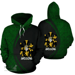 Irish Griffin or O'Griffy Coat of Arms Irish Family Crest Hoodie Black Green Circle Style Hoodie