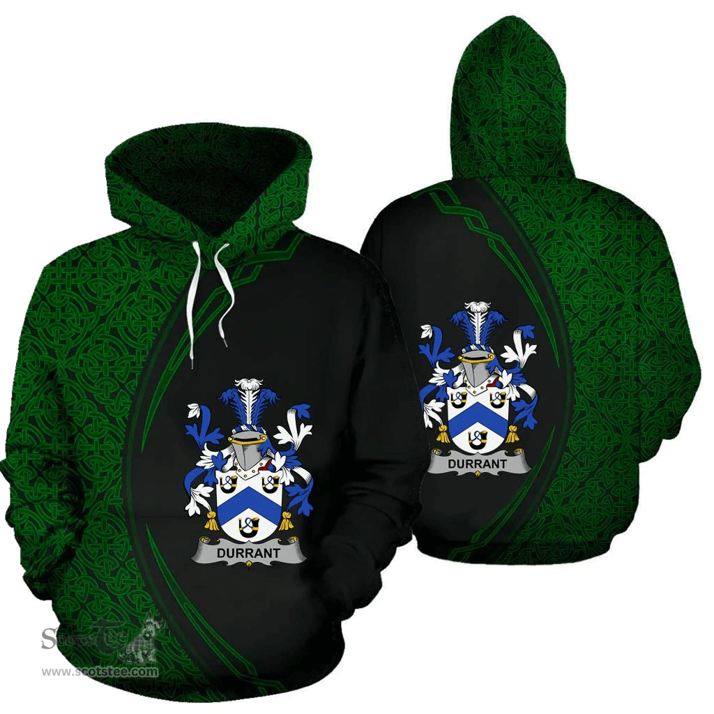 Irish Durrant Coat of Arms Irish Family Crest Hoodie Black Green Circle Style Hoodie