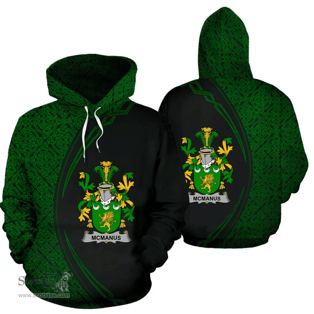 Irish McManus Coat of Arms Irish Family Crest Hoodie Black Green Circle Style Hoodie