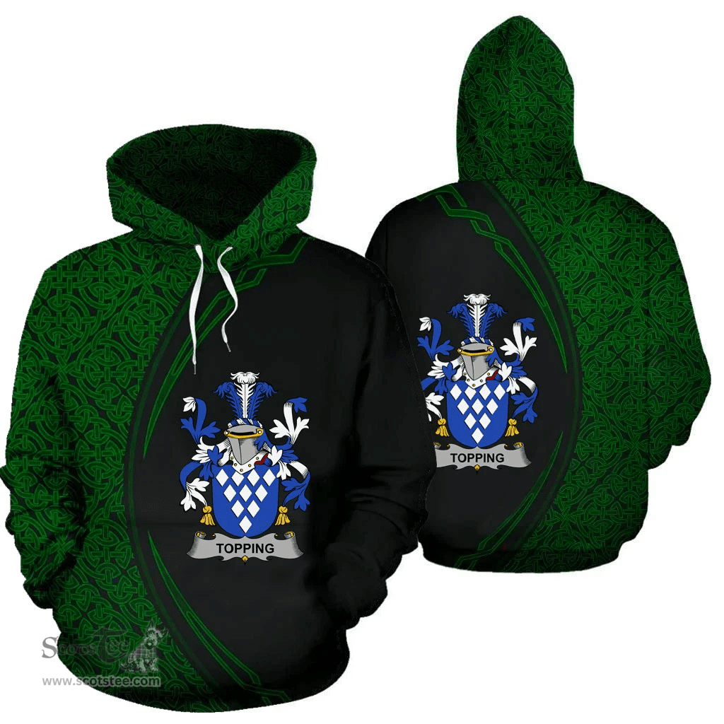 Irish Topping Coat of Arms Irish Family Crest Hoodie Black Green Circle Style Hoodie
