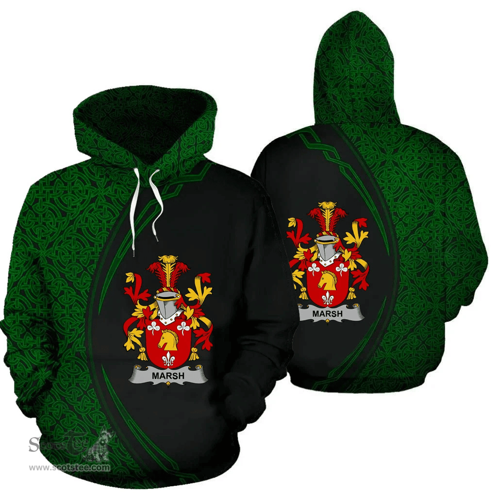 Irish Marsh Coat of Arms Irish Family Crest Hoodie Black Green Circle Style Hoodie