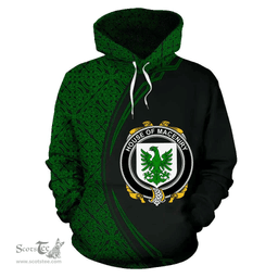 Irish House of MACENIRY Coat of Arms Irish Family Crest Hoodie Black Green Circle Style Hoodie