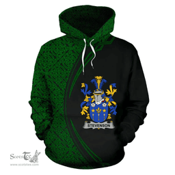 Irish Stevenson Coat of Arms Irish Family Crest Hoodie Black Green Circle Style Hoodie