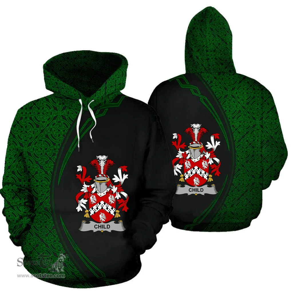 Irish Child Coat of Arms Irish Family Crest Hoodie Black Green Circle Style Hoodie