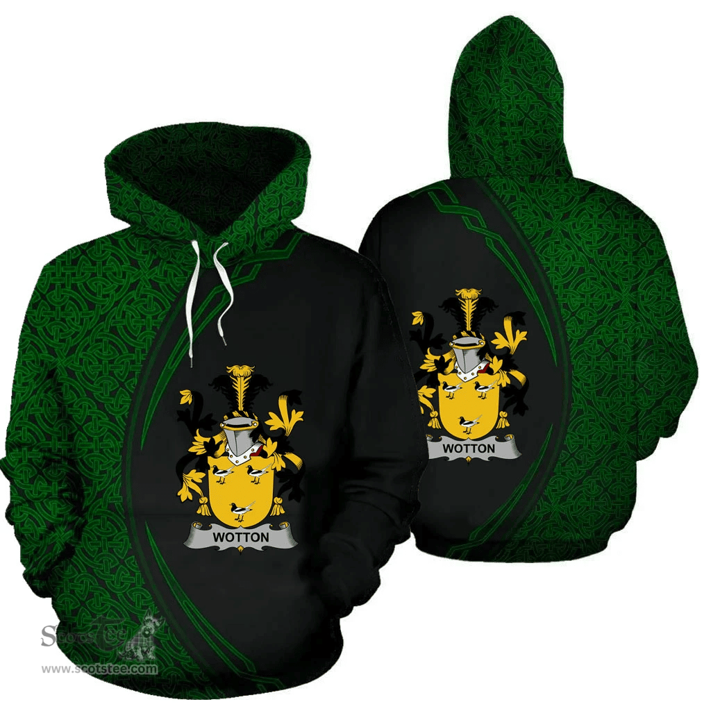 Irish Wotton Coat of Arms Irish Family Crest Hoodie Black Green Circle Style Hoodie