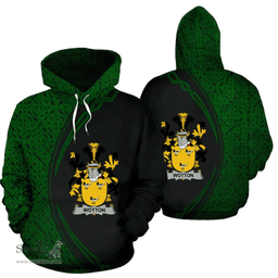 Irish Wotton Coat of Arms Irish Family Crest Hoodie Black Green Circle Style Hoodie