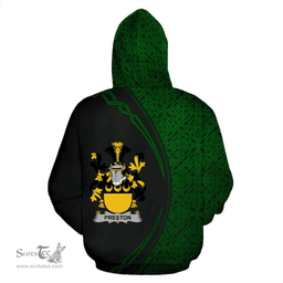 Irish Preston Coat of Arms Irish Family Crest Hoodie Black Green Circle Style Hoodie