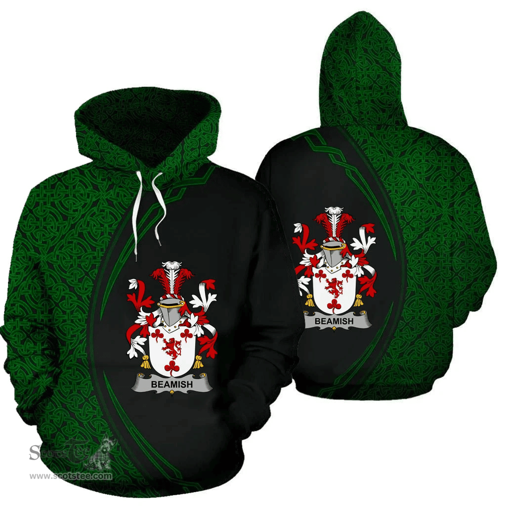 Irish Beamish Coat of Arms Irish Family Crest Hoodie Black Green Circle Style Hoodie