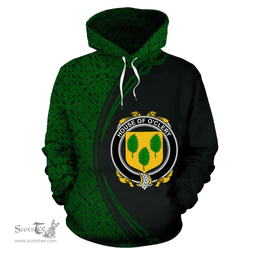 Irish House of O'CLERY Coat of Arms Irish Family Crest Hoodie Black Green Circle Style Hoodie