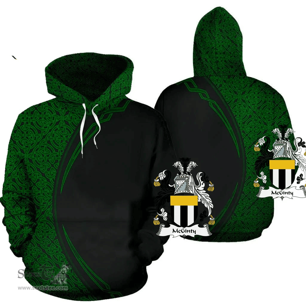 Irish McGinty Coat of Arms Irish Family Crest Hoodie Black Green Circle Style Hoodie