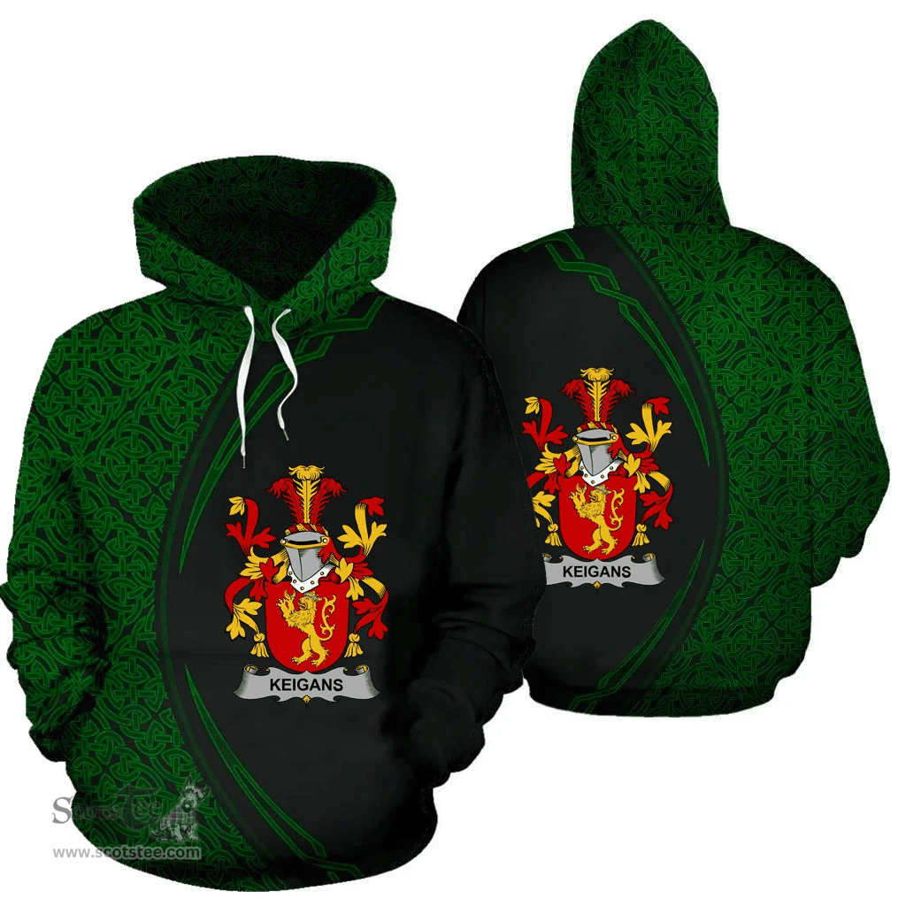 Irish Keigans or McKeehan Coat of Arms Irish Family Crest Hoodie Black Green Circle Style Hoodie