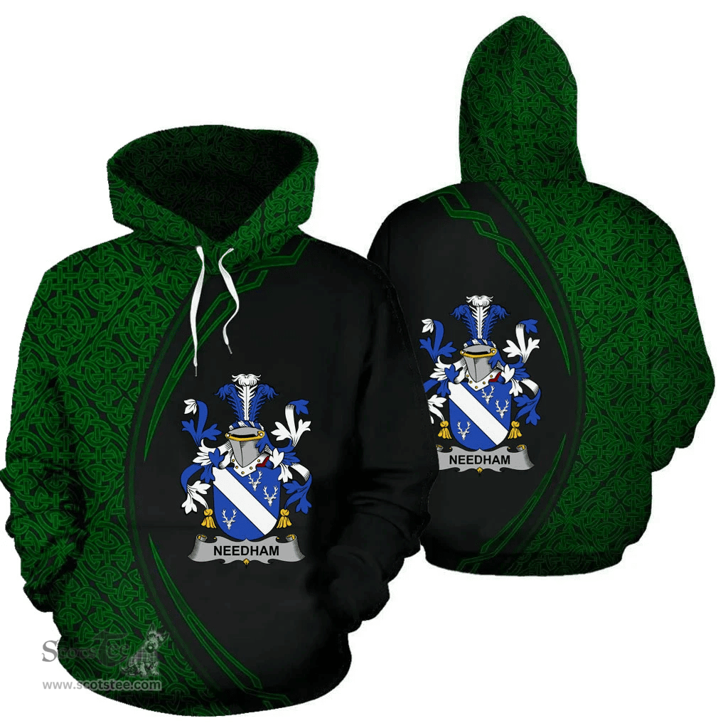 Irish Needham or O'Nee Coat of Arms Irish Family Crest Hoodie Black Green Circle Style Hoodie