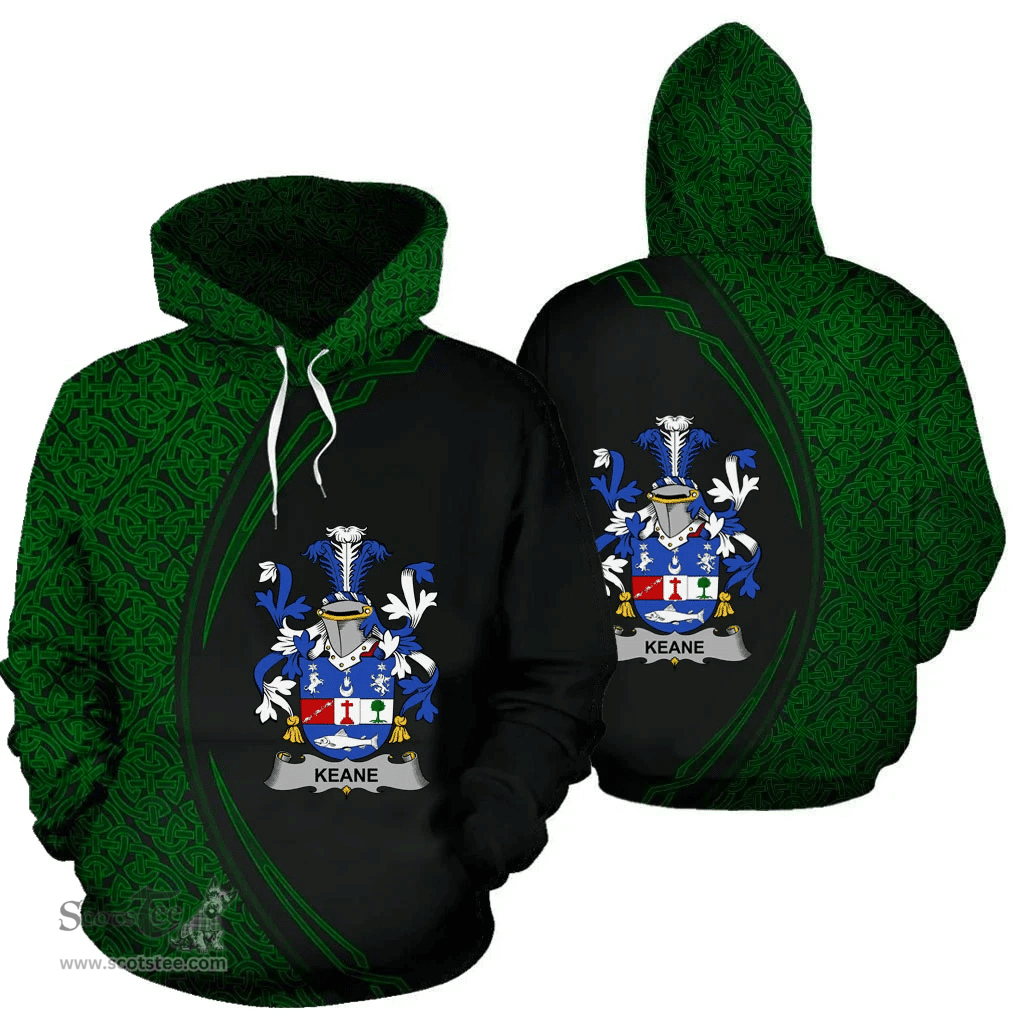 Irish Keane or O'Cahan Coat of Arms Irish Family Crest Hoodie Black Green Circle Style Hoodie