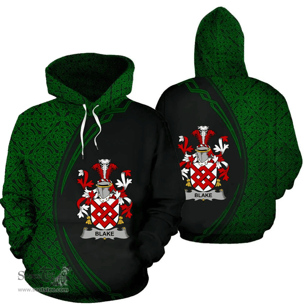 Irish Blake Coat of Arms Irish Family Crest Hoodie Black Green Circle Style Hoodie