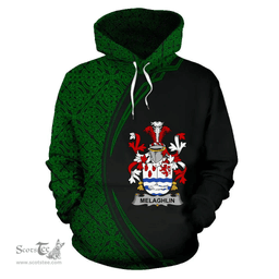 Irish Melaghlin or O'Melaghlin Coat of Arms Irish Family Crest Hoodie Black Green Circle Style Hoodie