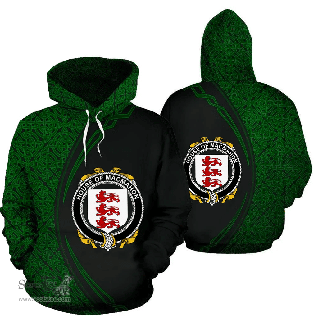Irish House of MACMAHON (Thomond) Coat of Arms Irish Family Crest Hoodie Black Green Circle Style Hoodie