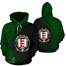 Irish House of MACMAHON (Thomond) Coat of Arms Irish Family Crest Hoodie Black Green Circle Style Hoodie