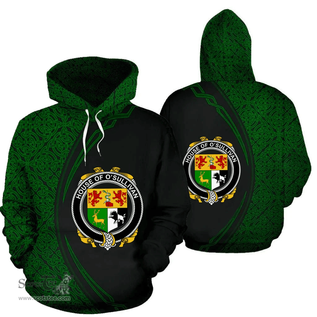 Irish House of O'SULLIVAN Coat of Arms Irish Family Crest Hoodie Black Green Circle Style Hoodie
