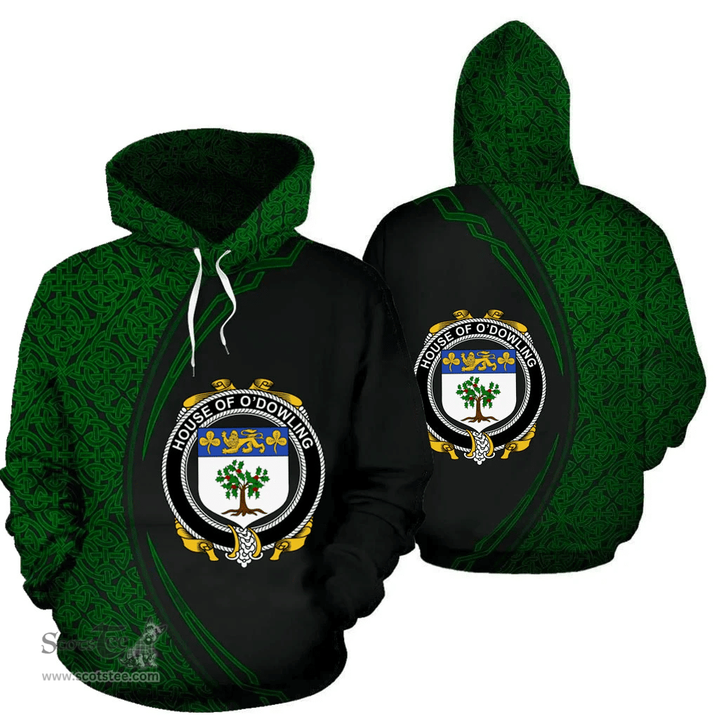 Irish House of O'DOWLING Coat of Arms Irish Family Crest Hoodie Black Green Circle Style Hoodie