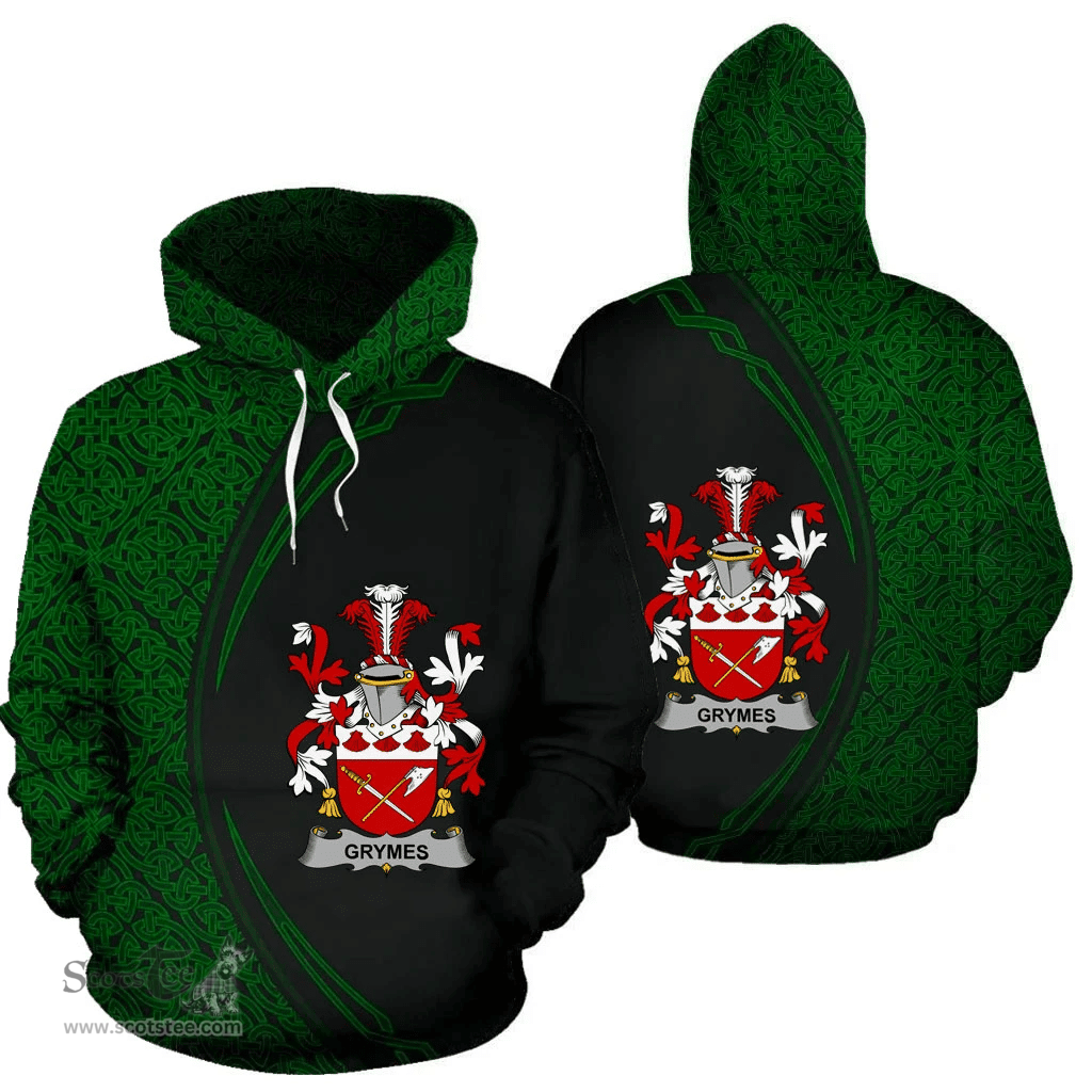 Irish Grymes Coat of Arms Irish Family Crest Hoodie Black Green Circle Style Hoodie